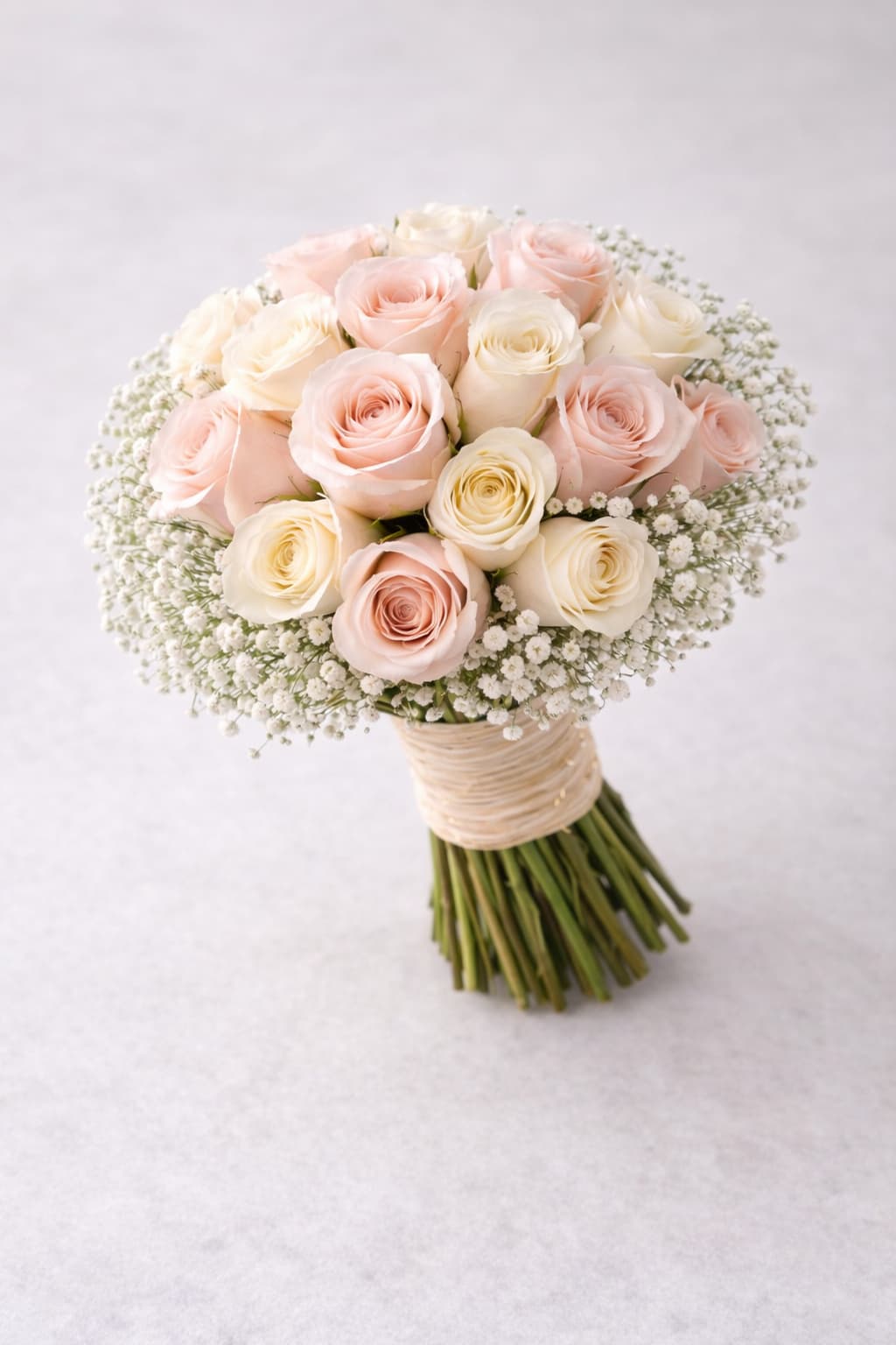 Romantik Rüya Pembe ve Krem Gül Gelin Buketi