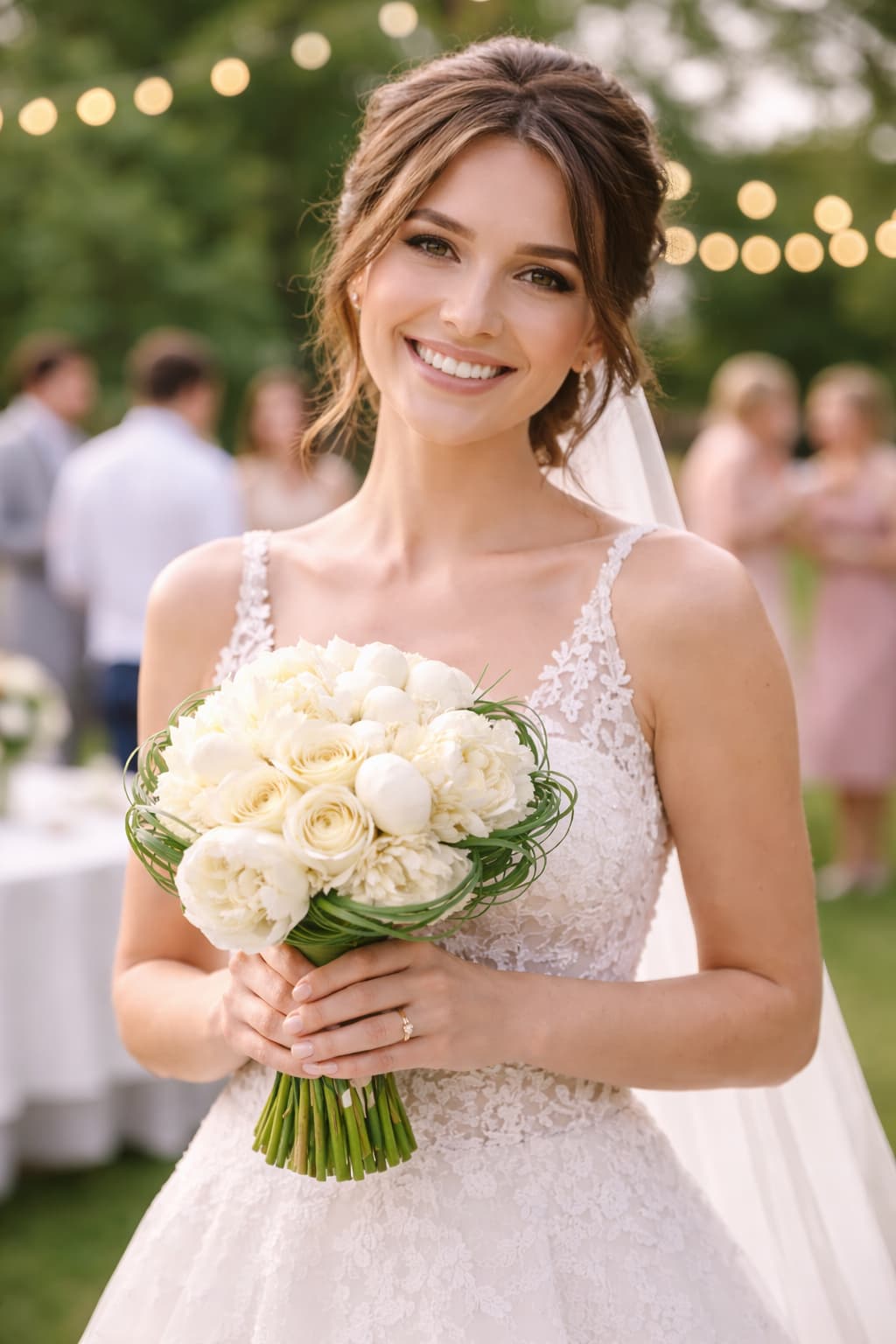 Kuğunun Zarafeti Beyaz Şakayık ve Gül Gelin Buketi