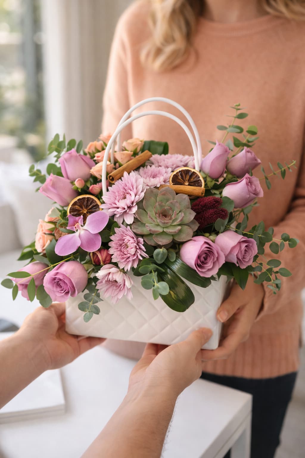 Sukulent ve Gül Çanta Aranjmanı