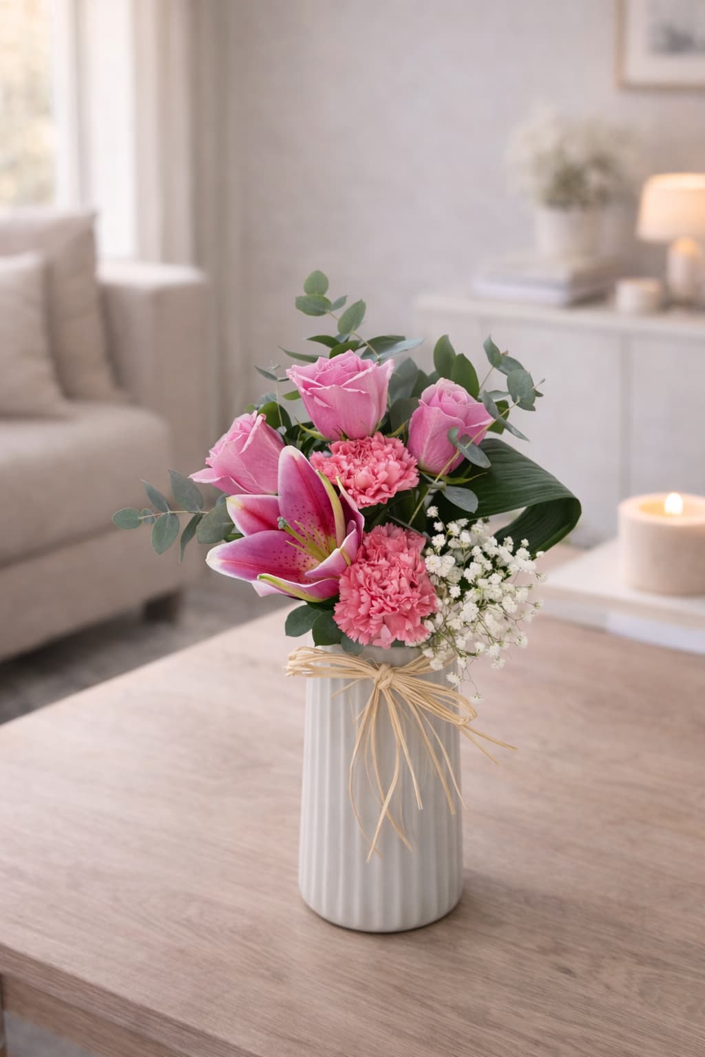 Pembe Düşler Lilyum, Gül ve Karanfil Aranjmanı